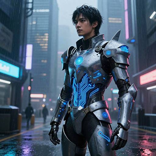 Cybernetic Knight in Neon Dystopia