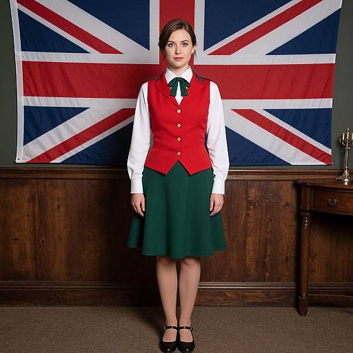 British Theme Woman in Green and Red