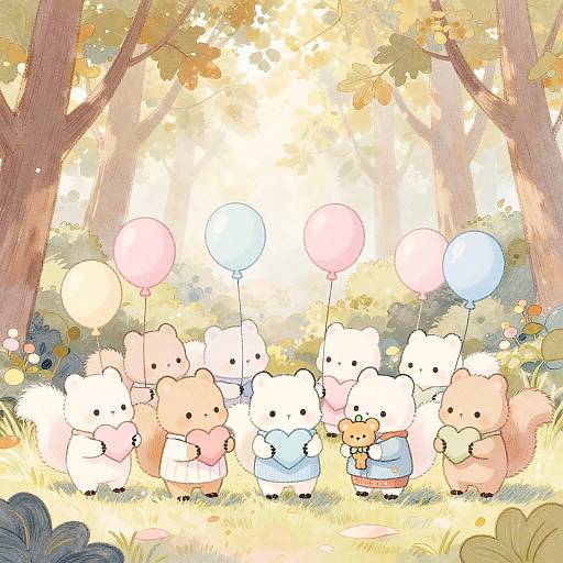 Pastel Baby Squirrels in Autumn Glow