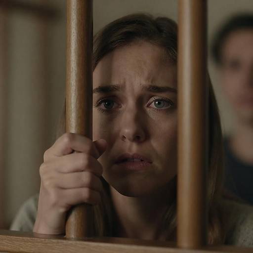 Worried Woman Gripping Wooden Bars