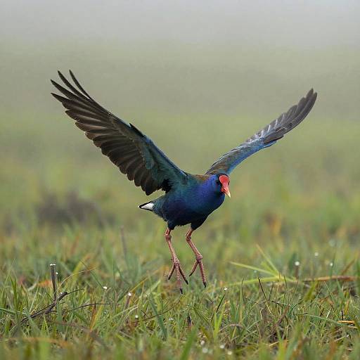 Purple Gallinule in Misty Wetland Flight