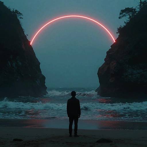 Misty Neon Beach Nightscape