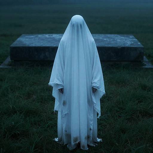 Eerie Ghost in a Grassy Field