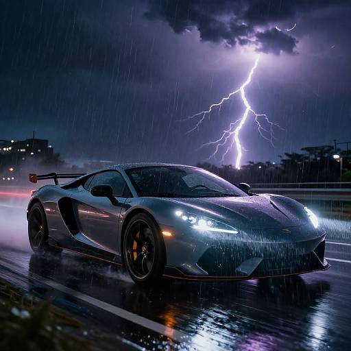 Sleek Sports Car Racing Stormy Night