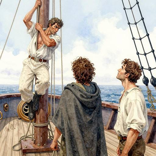 Intense Moments on a Weathered Ship Deck