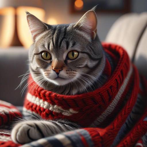 Cozy Gray Tabby Cat in Red Sweater