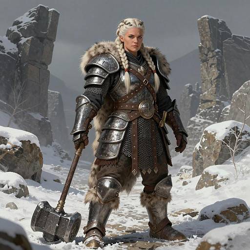 Fierce Female Dwarf Warrior in Ruins