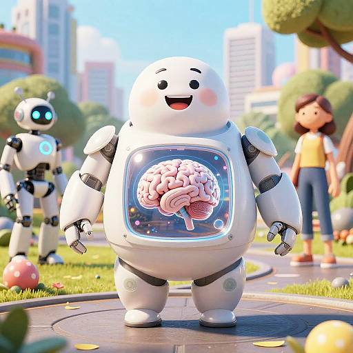 Cheerful Chubby AI Robot in Park