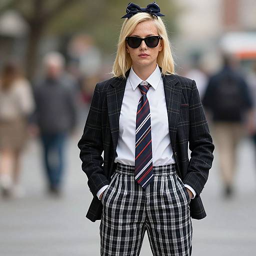 Stylish Lady Mobster in Plaid Attire