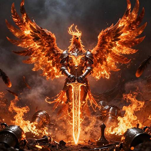 Epic Phoenix Knight with Flaming Sword