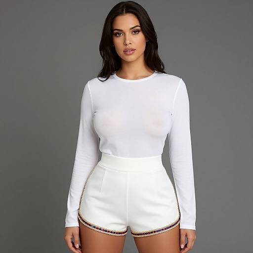 Chic Woman in Sheer Blouse and Shorts