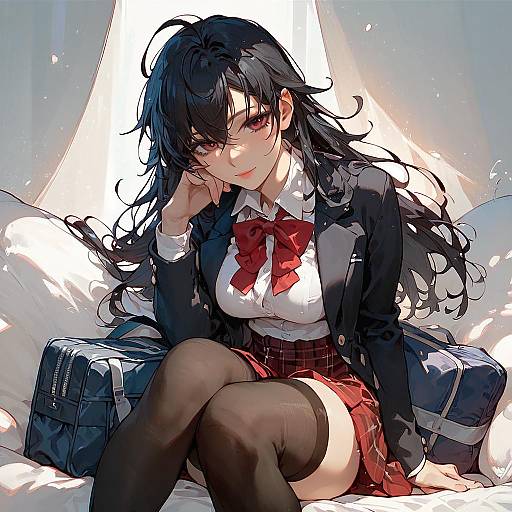 Anime Girl in School Uniform Sitting Solo