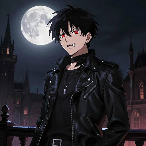 Vampire Anime Boy Under Full Moon
