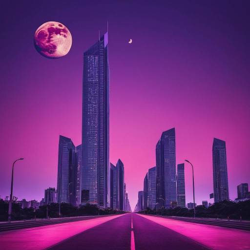 Night Cityscape with Purple and Pink Skies
