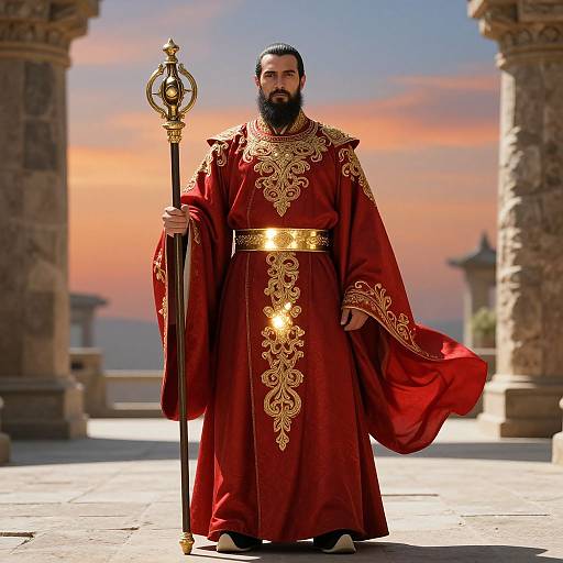 Dignified Man in Ornate Red Robe