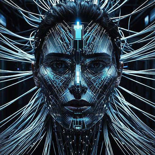 Holographic Face Amid Fiber Optic Cables