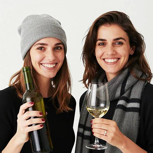 Smiling Women with Wine in Studio