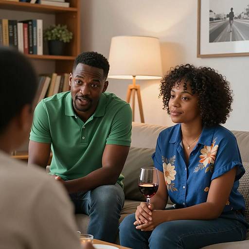 Couple Having Conversation in Cozy Living Room