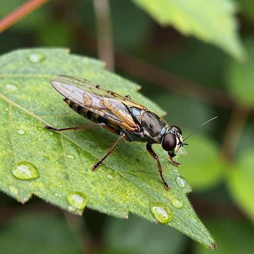 Hyperrealistic Insect on Dewy Leaf