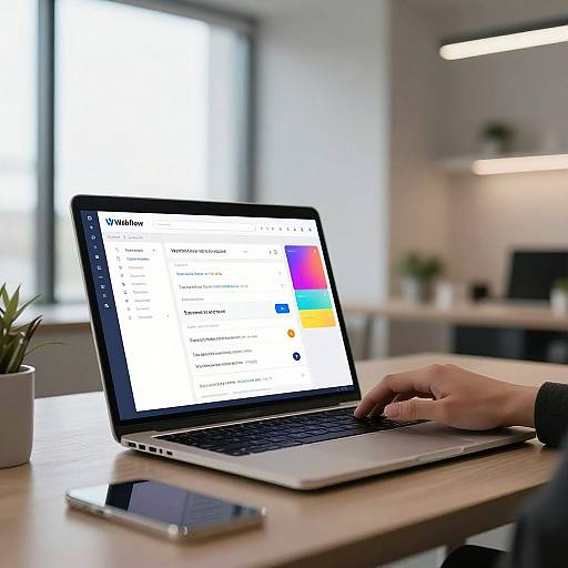 Photograph of a hand typing on a silver laptop with a 