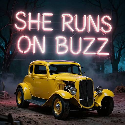 1932 Yellow Ford Coupe with Neon Sign