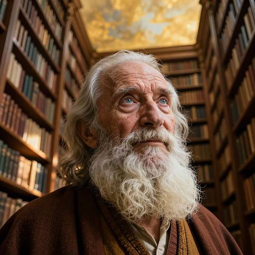 Elderly Sage in Ancient Library