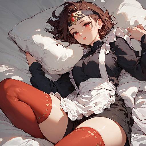 Anime Girl in Black Outfit with Red Thighhighs