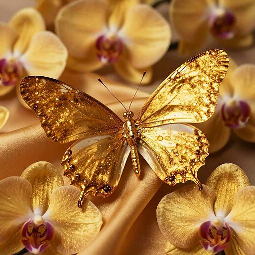 Majestic Golden Butterfly on Silk