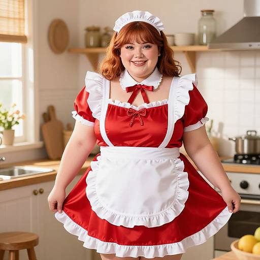 Cheerful Plus-Size Maid in Satin
