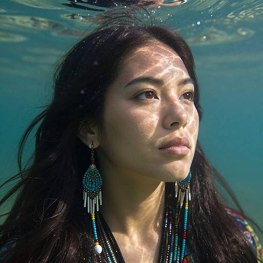 Ethereal Underwater Portrait of Native Woman