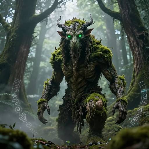 Mythical Forest Guardian with Glowing Eyes