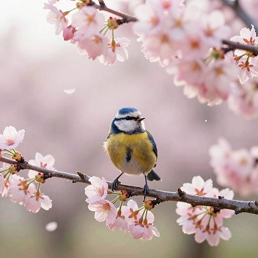 Tender Bluebird on Cherry Blossom