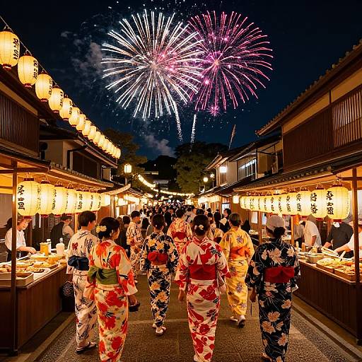 Vibrant Japanese Festival Night Scene