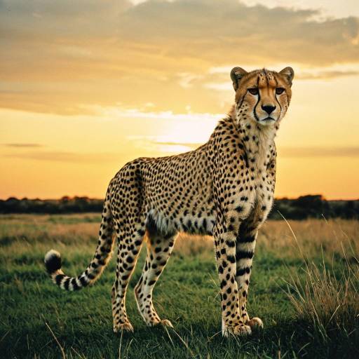 Cheetah Standing in Grass at Sunset