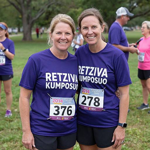 Photograph of two smiling women in navy 