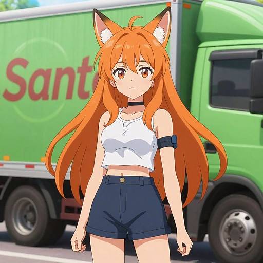 Anime Fox-Eared Character with Truck