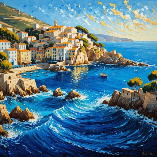 Impressionistic Mediterranean Coastal Village