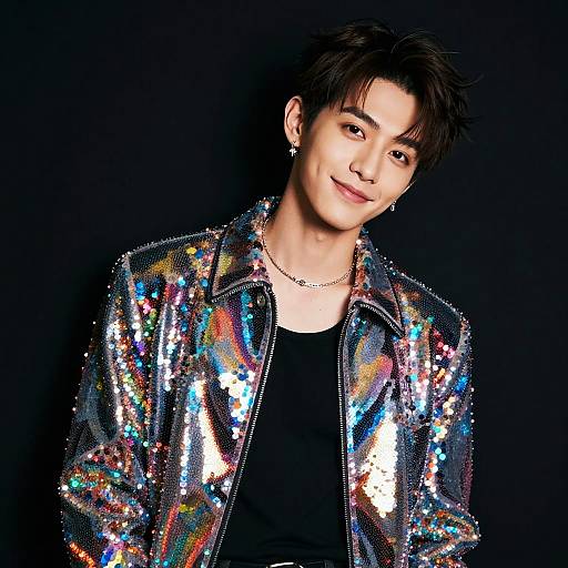 Confident Young Man in Sequined Jacket