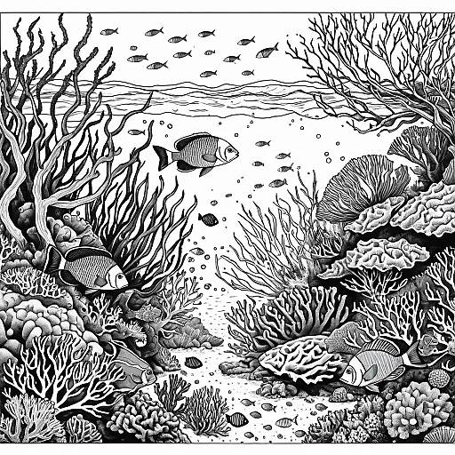 Detailed Underwater Coral Reef Coloring Page