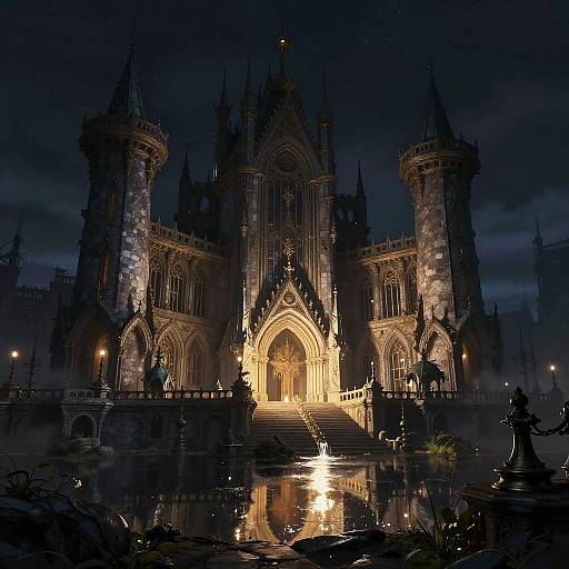 Fantasy Gothic Castle at Night