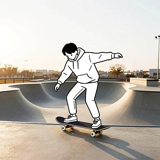 Minimalist Line Art Skateboarder at Skatepark