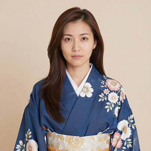 Calm Portrait of Asian Woman in Kimono