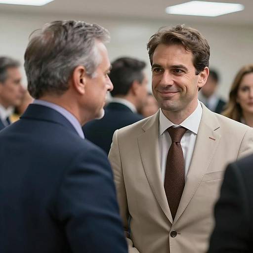 Two Men Engaged in Conversation Indoors