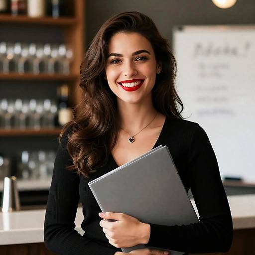 Smiling Woman in Blurred Bar Setting