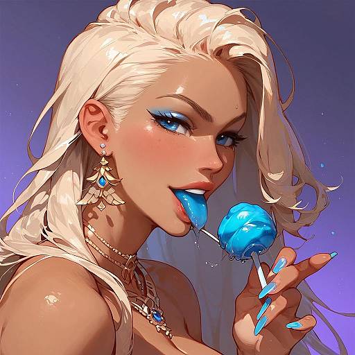 Sultry Blonde Girl with Blue Lollipop