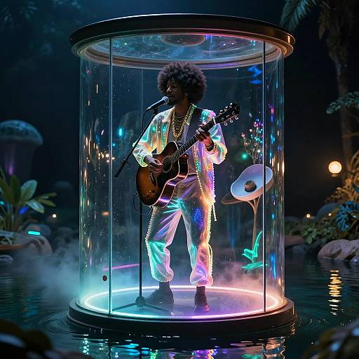 Luminous Afrofuturist Jazz Above Neon Lagoon