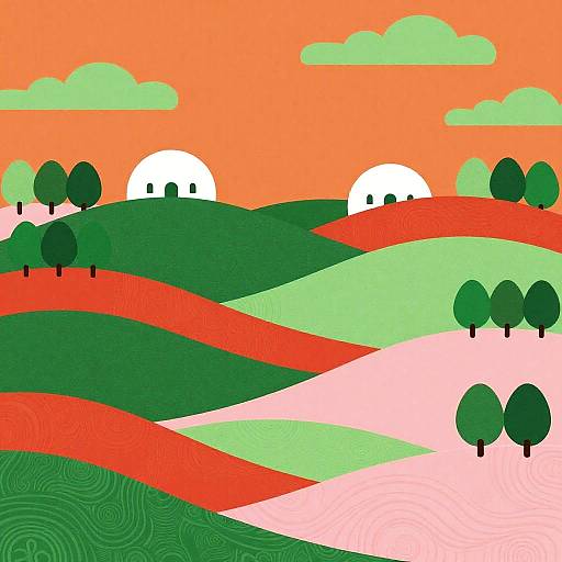 Surreal Layered Landscape with Geometric Shapes