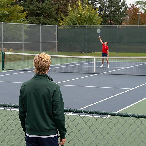 Tennis Scene Behind a Chain-Link Fence