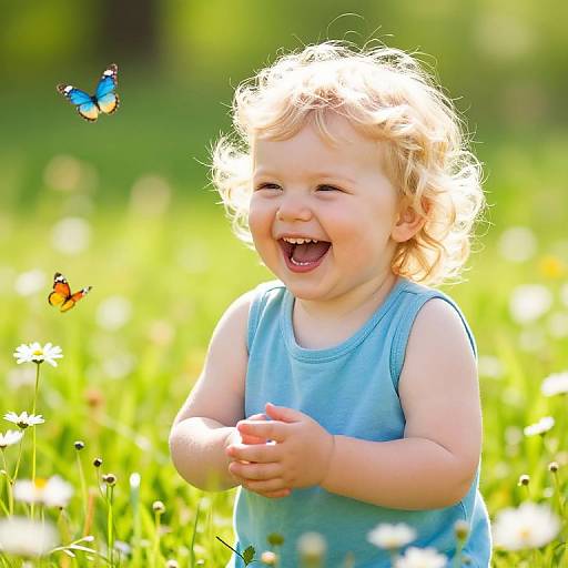 Joyful Blonde Toddler in Meadow