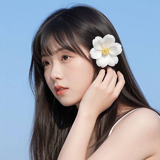 Gentle Woman with Flower Under Sky